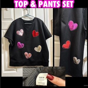 Heart Pattern Top and Pants Set
